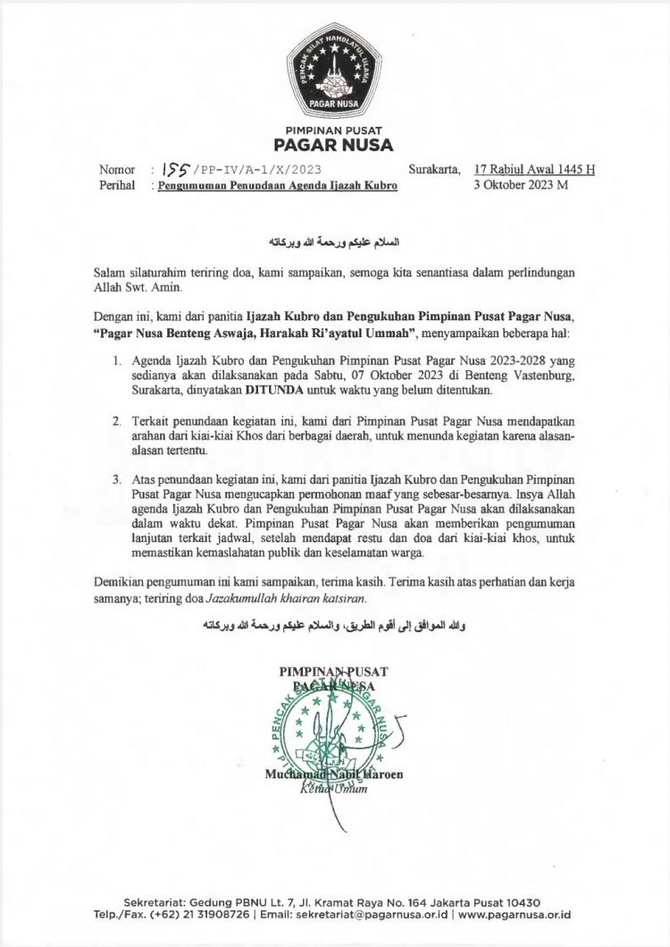 Ijazah Kubro Pagar Nusa 2023 Ditunda