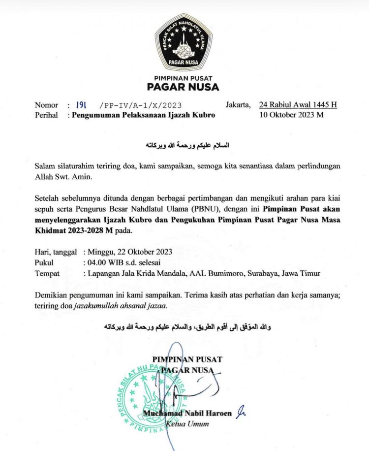 Pengumuman Ijazah Kubro Pagar Nusa